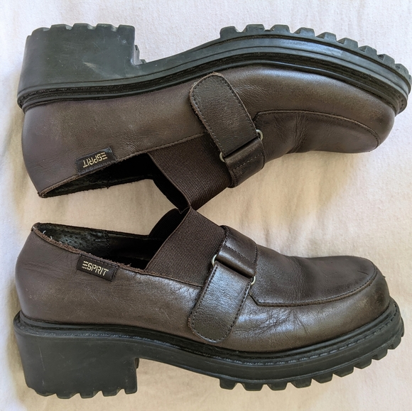Esprit Shoes - Vintage Espirit Y2K chunky brown leather loafers heels 6.5 90s academia platform